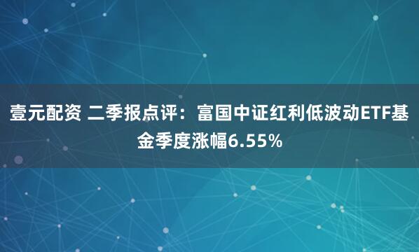 壹元配资 二季报点评:富国中证红利低波动ETF基金季度涨幅6.55%